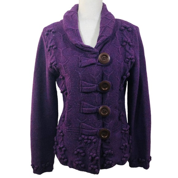 Chadwicks Sweaters - Chadwicks Women’s Size M Purple Chunky Lambswool Cardigan Buttoned sweater